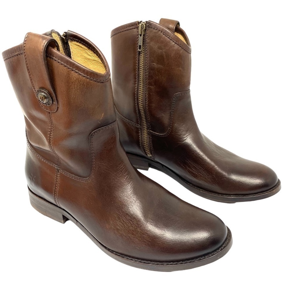 Frye Leather Side Zip Ankle Boots Melissa Button Short SZ 6.5B - Picture 1 of 11